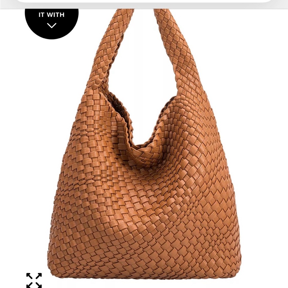 NWOT Gorgeous Vegan Bottega-Like Woven Saddle Tan Tote Bag